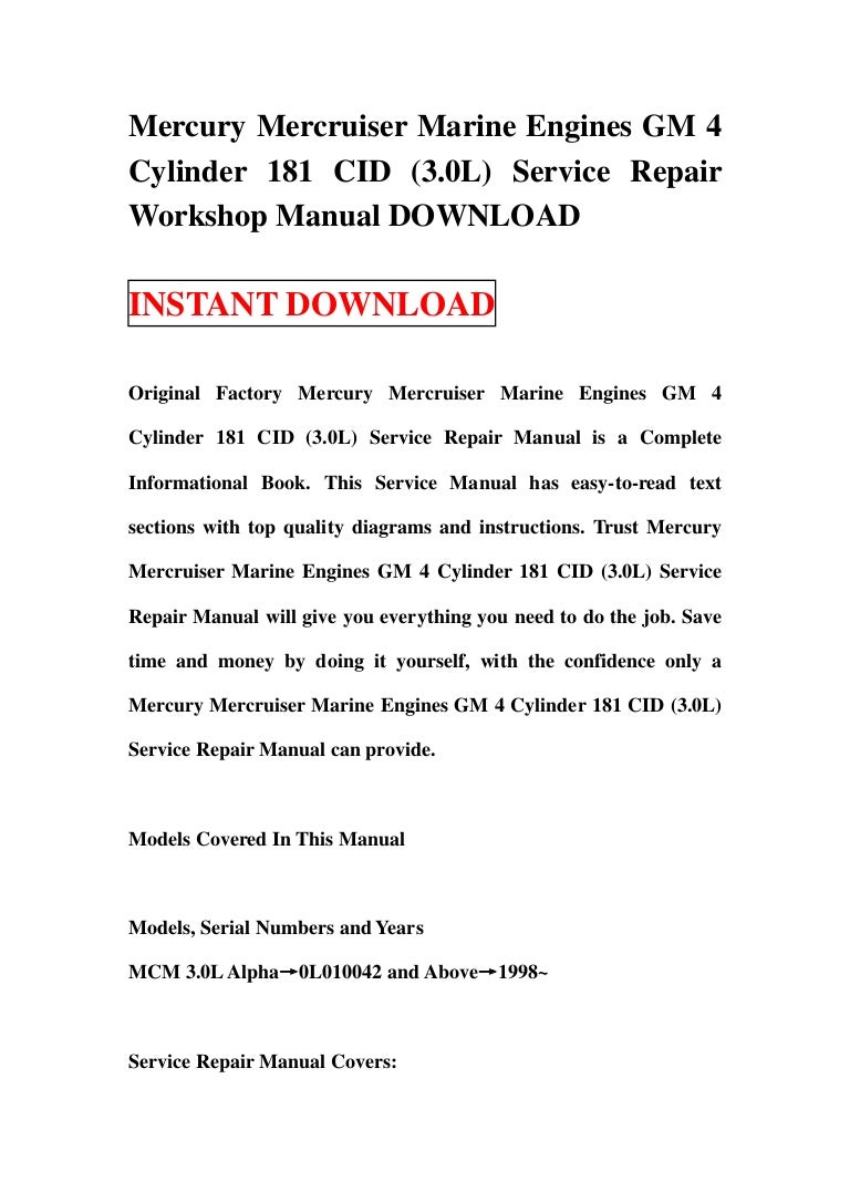 mercury mercruiser marine engines gm 4 cylinder 181 cid (3 0 l) servi mercurymercruisermarineenginesgm4cylinder181cid3 0lservicerepairworkshopmanualdownload 130110122738 phpapp02 thumbnail 4?cb=1357820893 mercury mercruiser marine engines gm 4 cylinder 181 cid (3 0 l) servi,Ignition Wiring Diagram Gm Marine 181